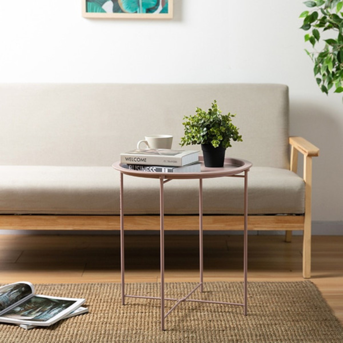 Mesa Auxiliar Moderna De Metal Extensible rosa