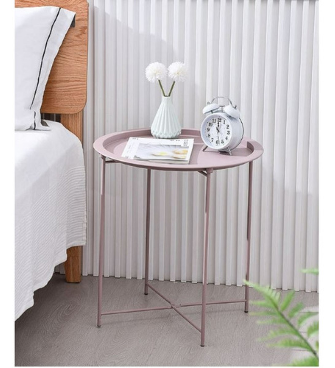 Mesa Auxiliar Moderna De Metal Extensible rosa