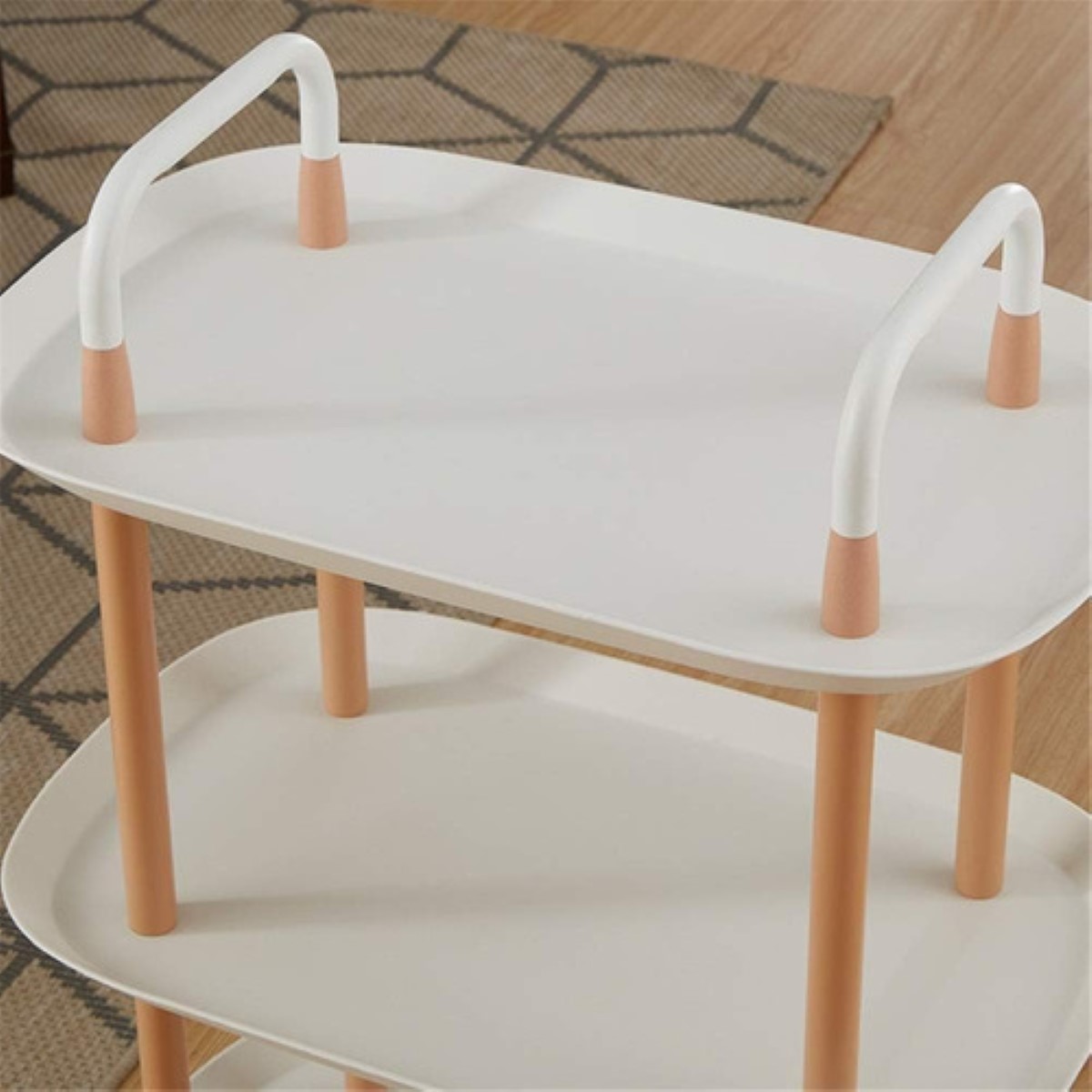 Mesa Auxiliar Madera Con 3 Estantes Mesa Lateral Multiusos Blanco.