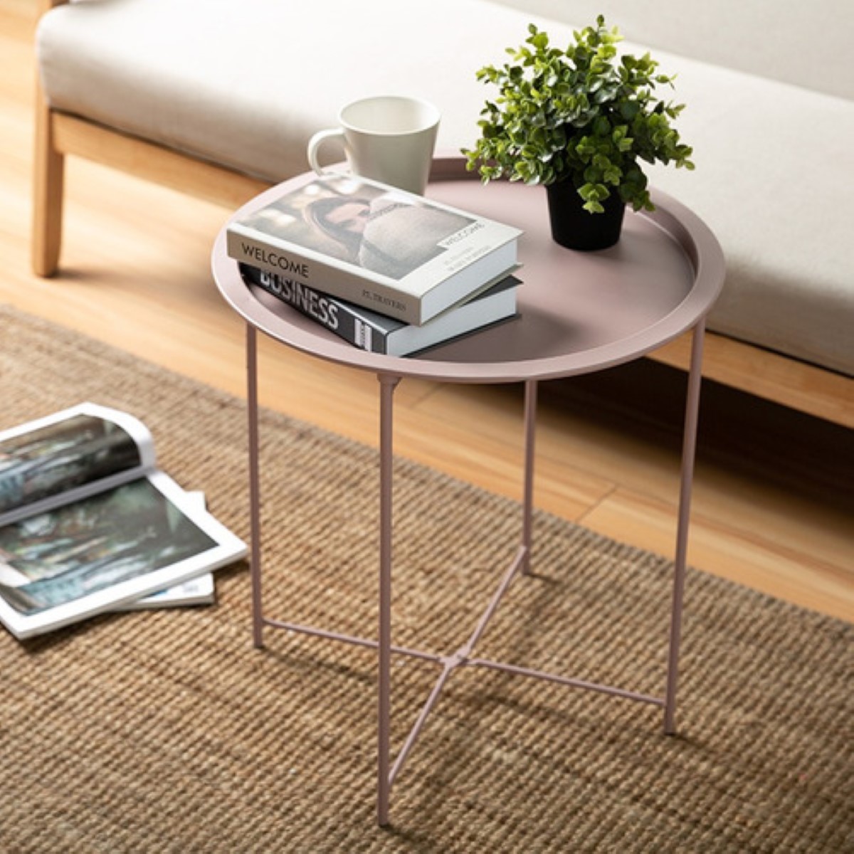 Mesa Auxiliar Moderna De Metal Extensible rosa