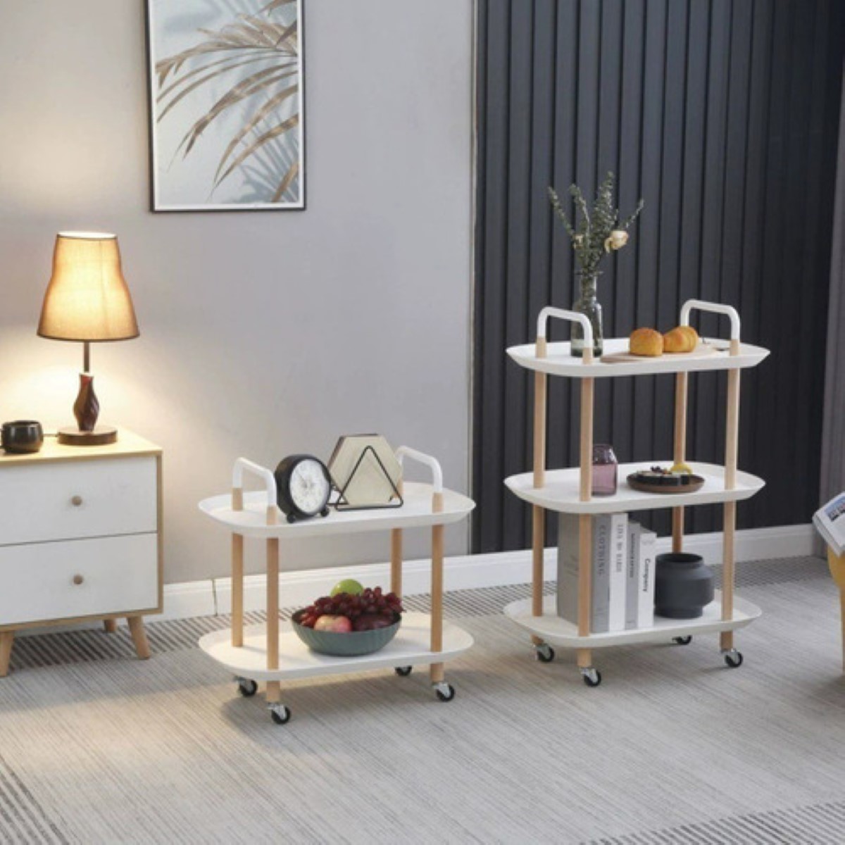 Mesa Auxiliar Madera Con 3 Estantes Mesa Lateral Multiusos Blanco.