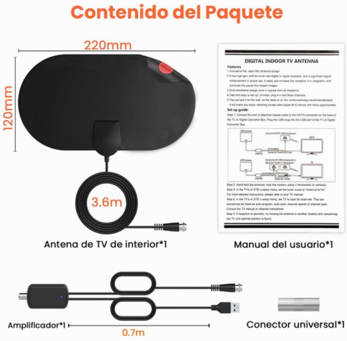 Antena De Tv Digital Para Interiores Antena Hdtv 4k 1080p