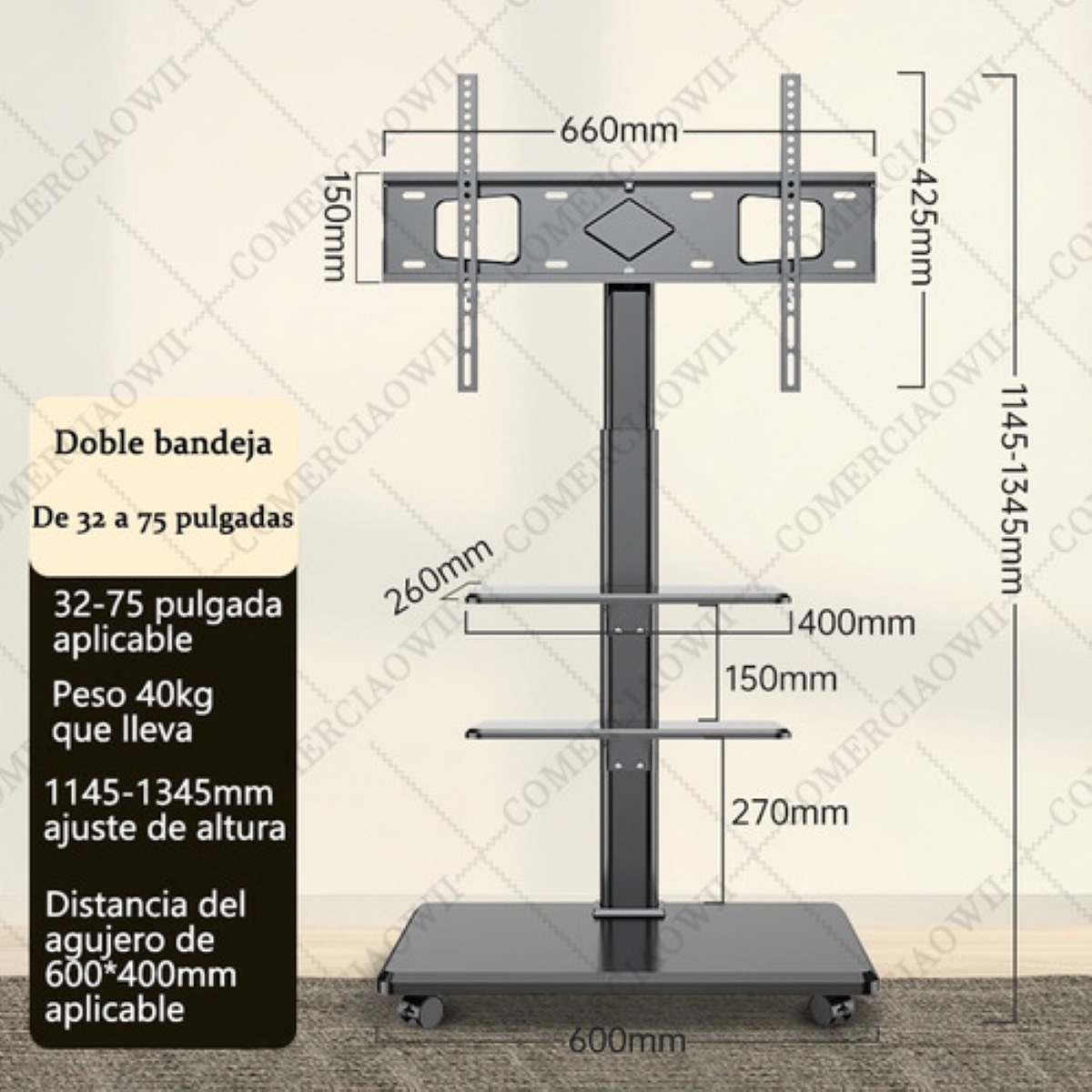 Soporte De Tv Carrito De Tv Móvil Con Ruedas Para Tv 32-75