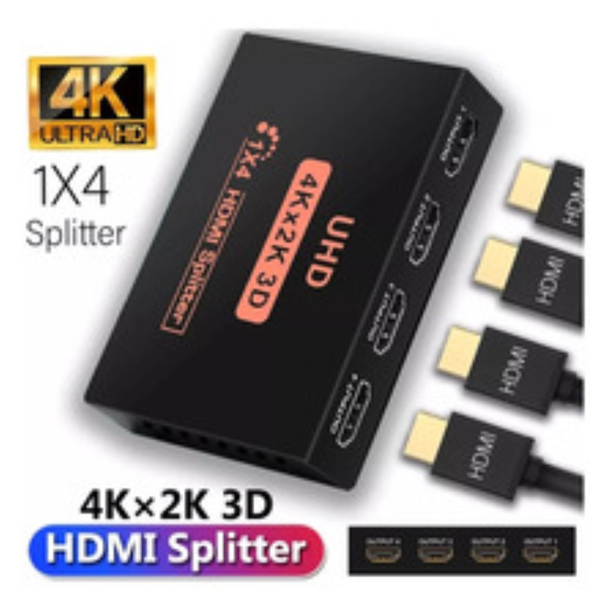 Divisor Splitter Hdmi Repite A 4 Salidas Activo Color Negro
