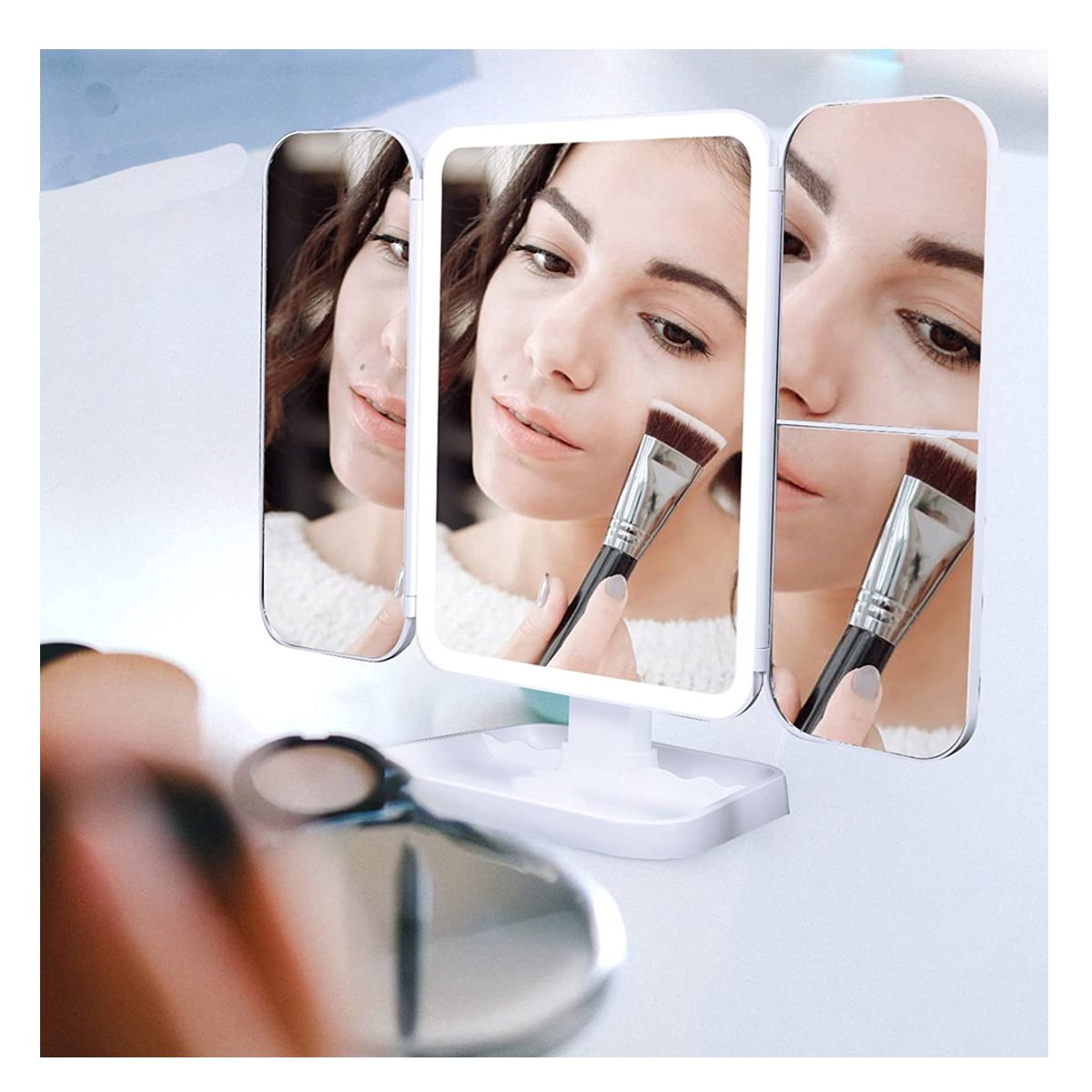 Espejo de Maquillaje Con Luz Led y 3 Aumentos Blanco.