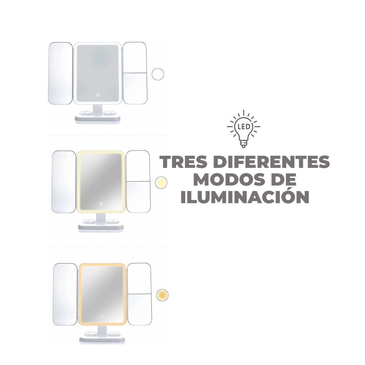 Espejo de Maquillaje Con Luz Led y 3 Aumentos Blanco.