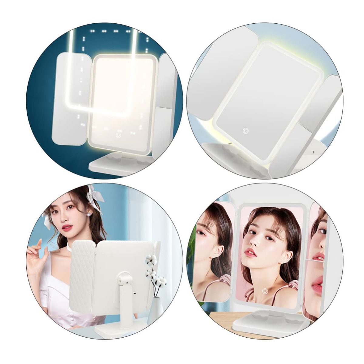 Espejo de Maquillaje Con Luz Led y 3 Aumentos Blanco.