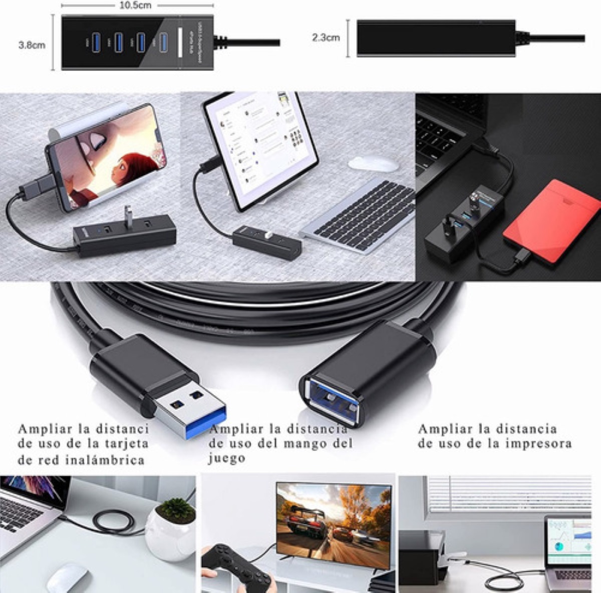 Hub Usb 3.0 4 Puertos Expansor Multi Para Laptop Pc 4 En 1