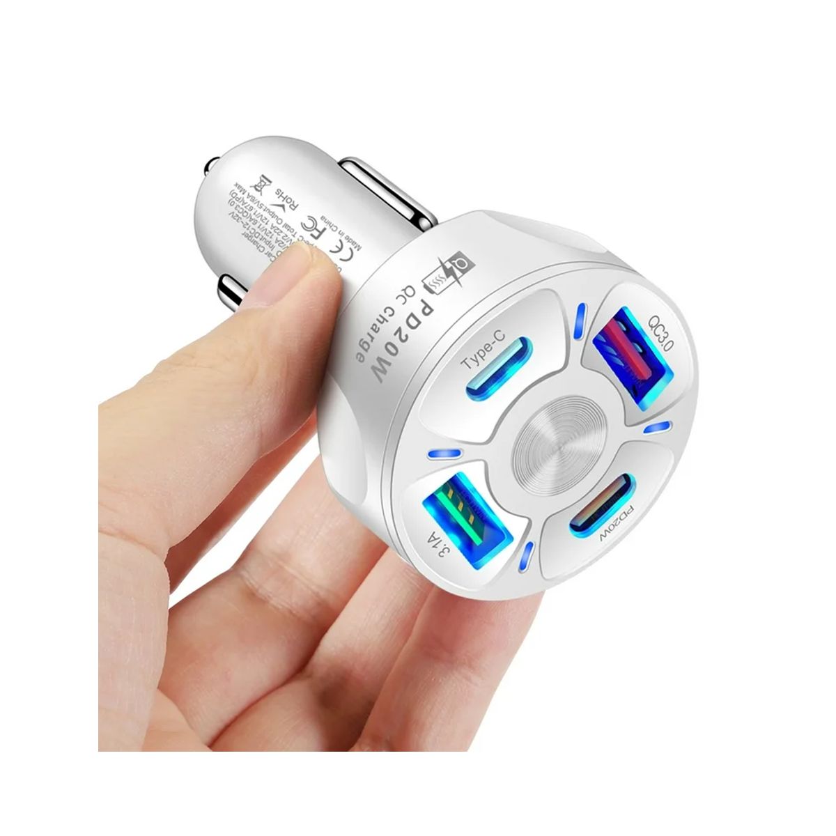 Cargador De Auto 4 En 1 Para Celular 2xusb Tipo A 2x Usb Tipo C Blanco.