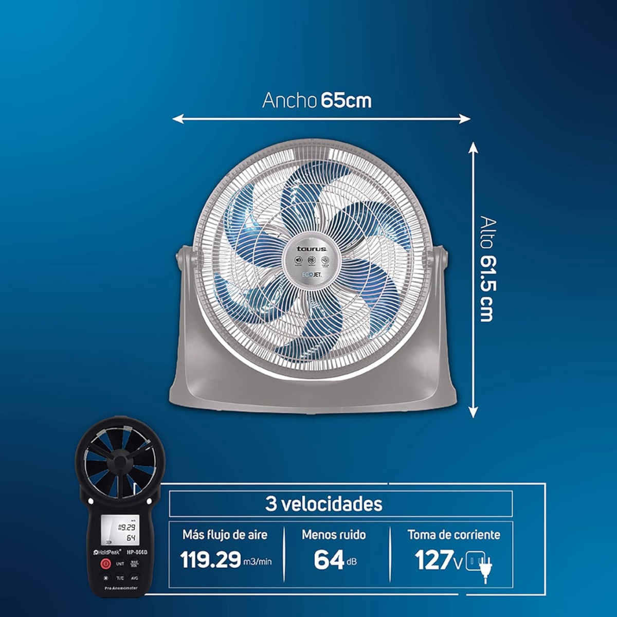 Ventilador De Piso Y Pared Taurus Supersonic 20" 3 Vel Gris.
