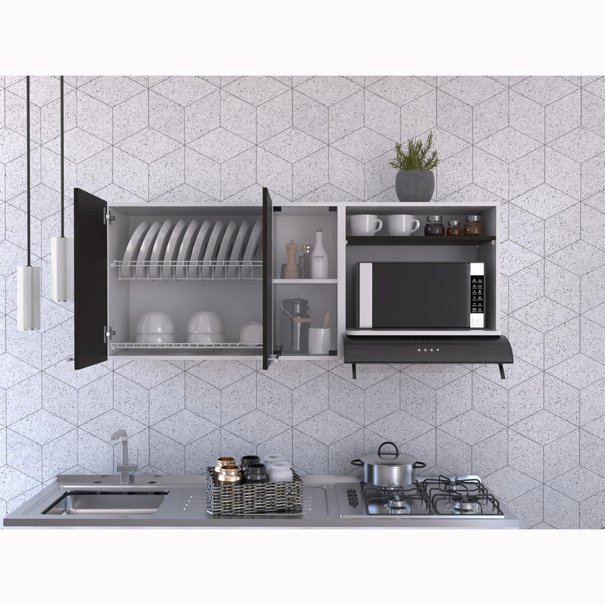 ESTANTE SUPERIOR PARA COCINA TIPO ALACENA ARMABLE CON PUERTA Y CUATRO ENTREPAÑOS MODELO GINA.