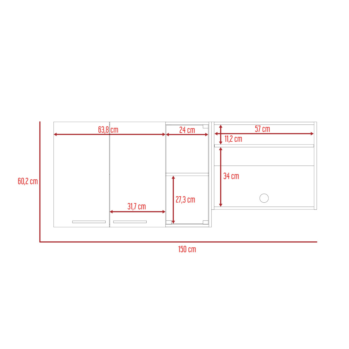 ESTANTE SUPERIOR PARA COCINA TIPO ALACENA ARMABLE CON PUERTA Y CUATRO ENTREPAÑOS MODELO GINA.