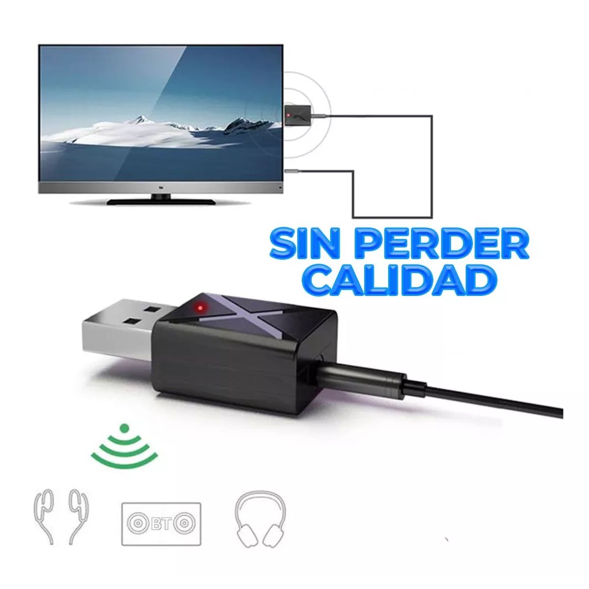 Receptor Y Transmisor De Audio Bluetooth 5.0 Auto O Casa Negro.