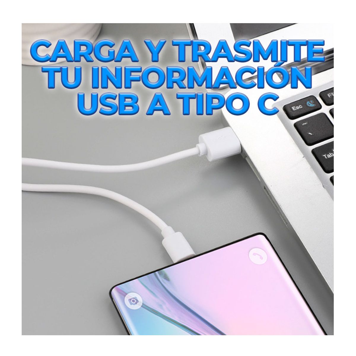 Cable De Carga Y Datos Usb Tipo C 3 Metros 2A.