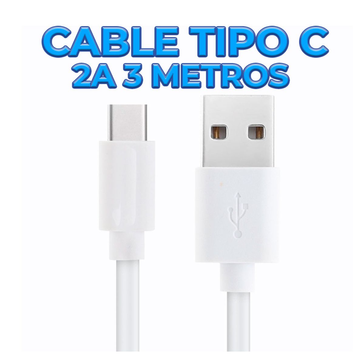 Cable De Carga Y Datos Usb Tipo C 3 Metros 2A.