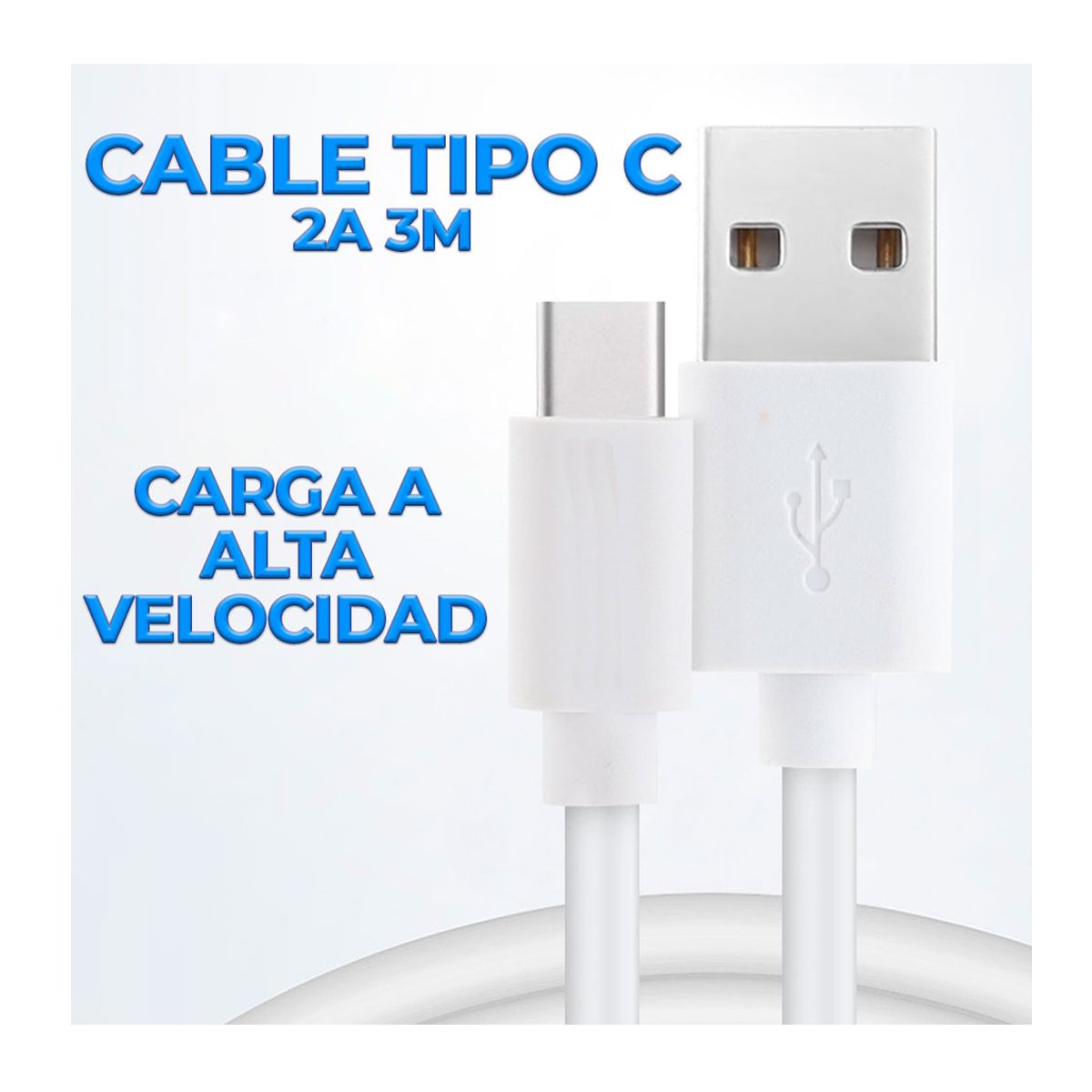 Cable De Carga Y Datos Usb Tipo C 3 Metros 2A.