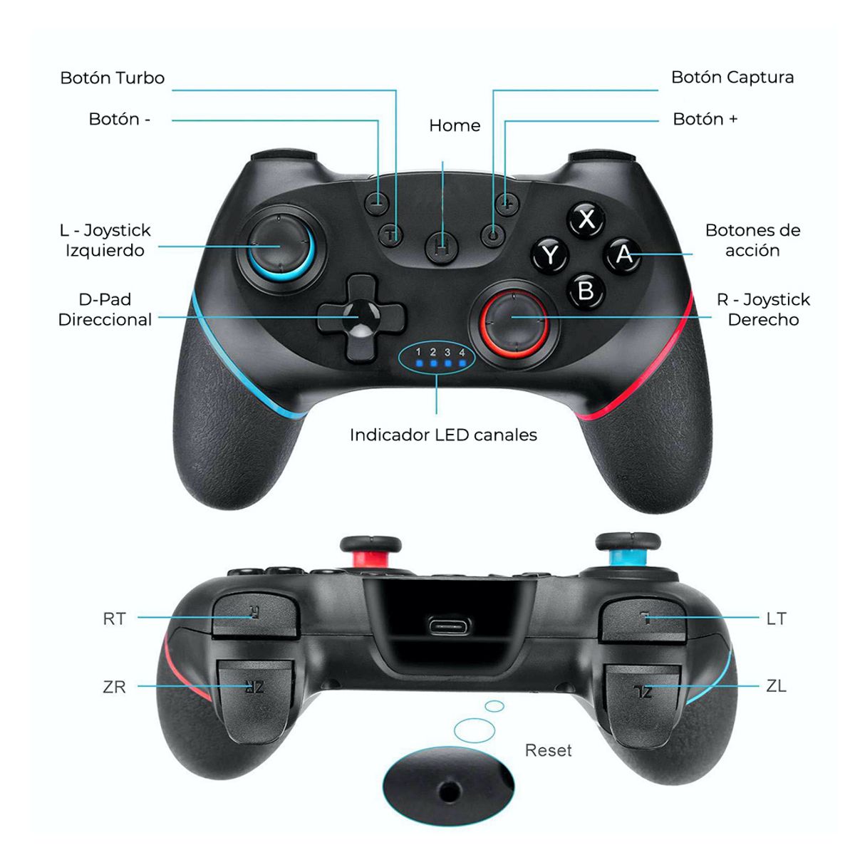 Control Bluetooth Compatible Con Nintendo Switch Con Vibración Negro.