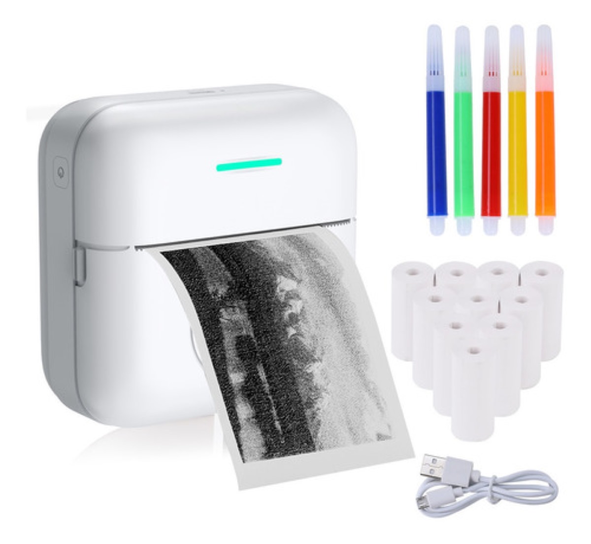 Portátil Mini Bluetooth Impresora Térmica + Pluma De Color blanco