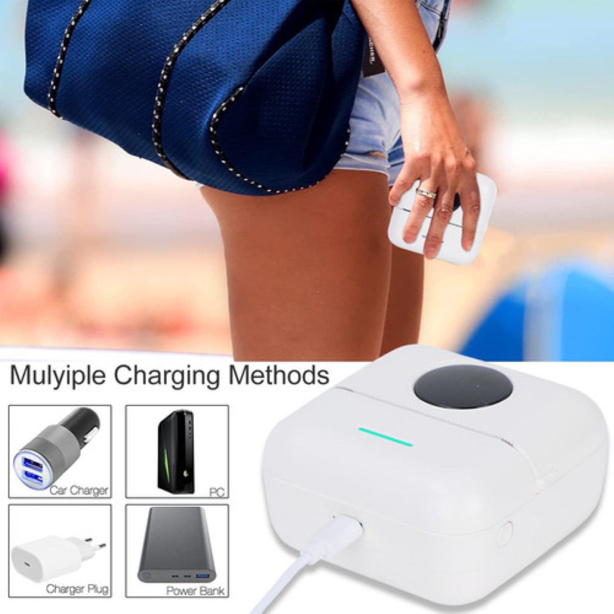 Portátil Mini Bluetooth Impresora Térmica + Pluma De Color blanco