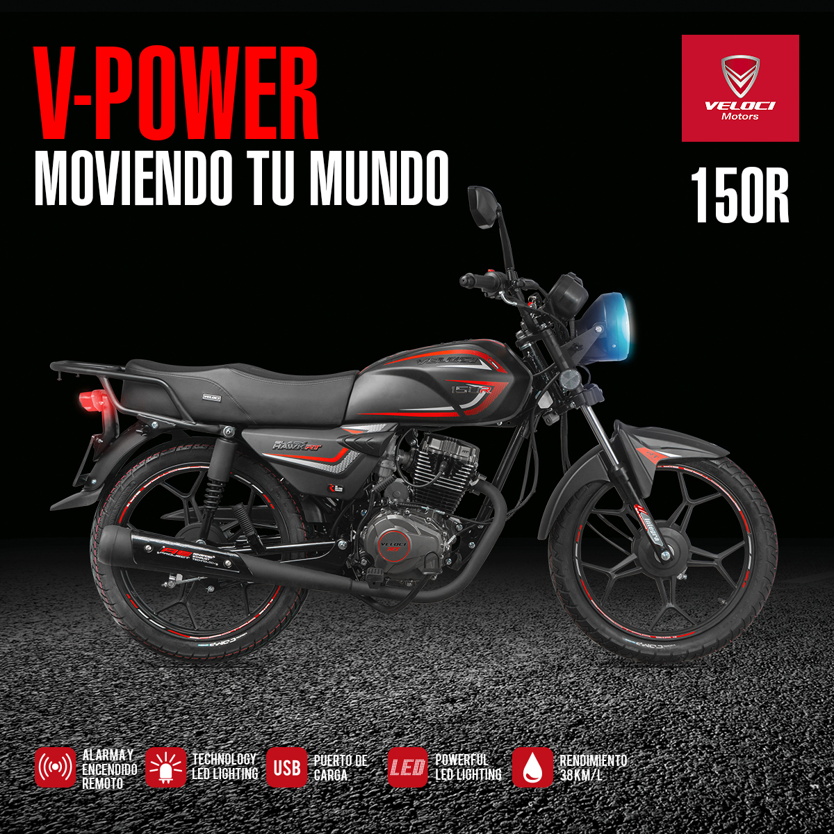 Motocicleta Veloci Black Hawk Rt 150 Cc Negro 2023.