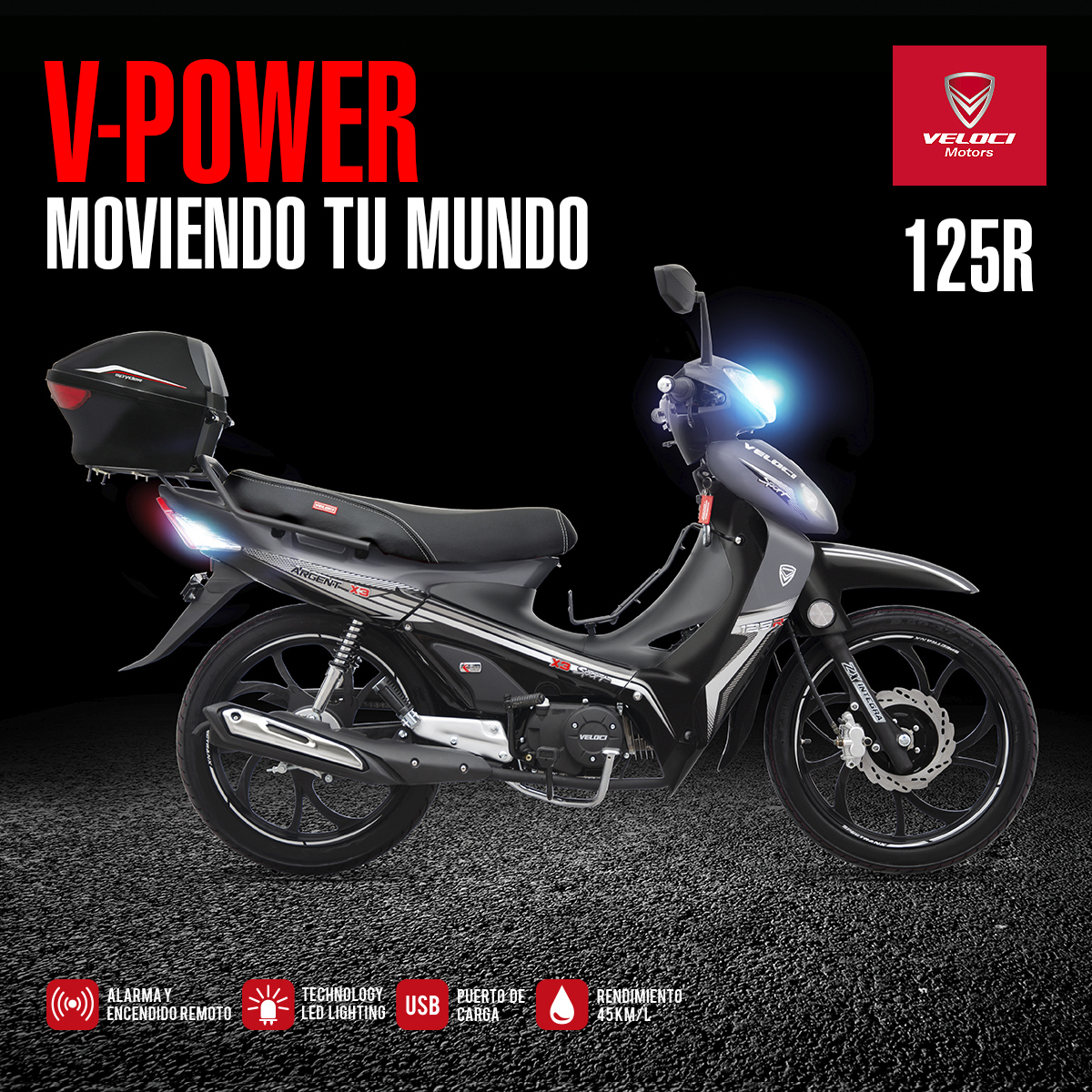 Moto Veloci Argent X3 125CC Plata 2023.