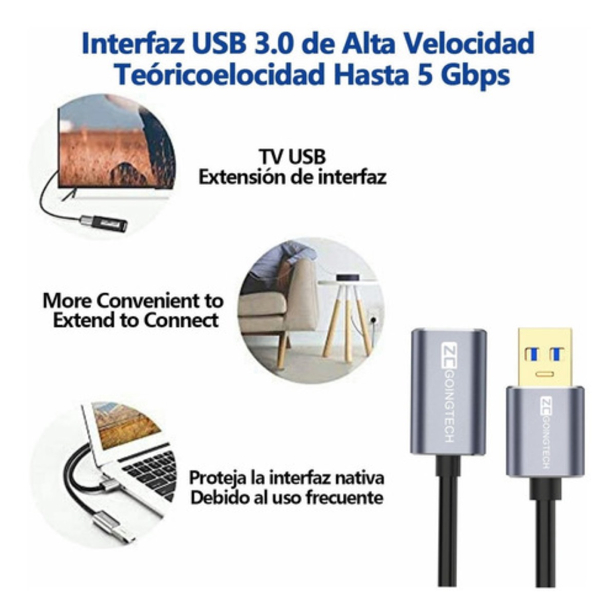 Cable Extensión Usb 3.0 Macho A Hembra 2 Metros High Speed