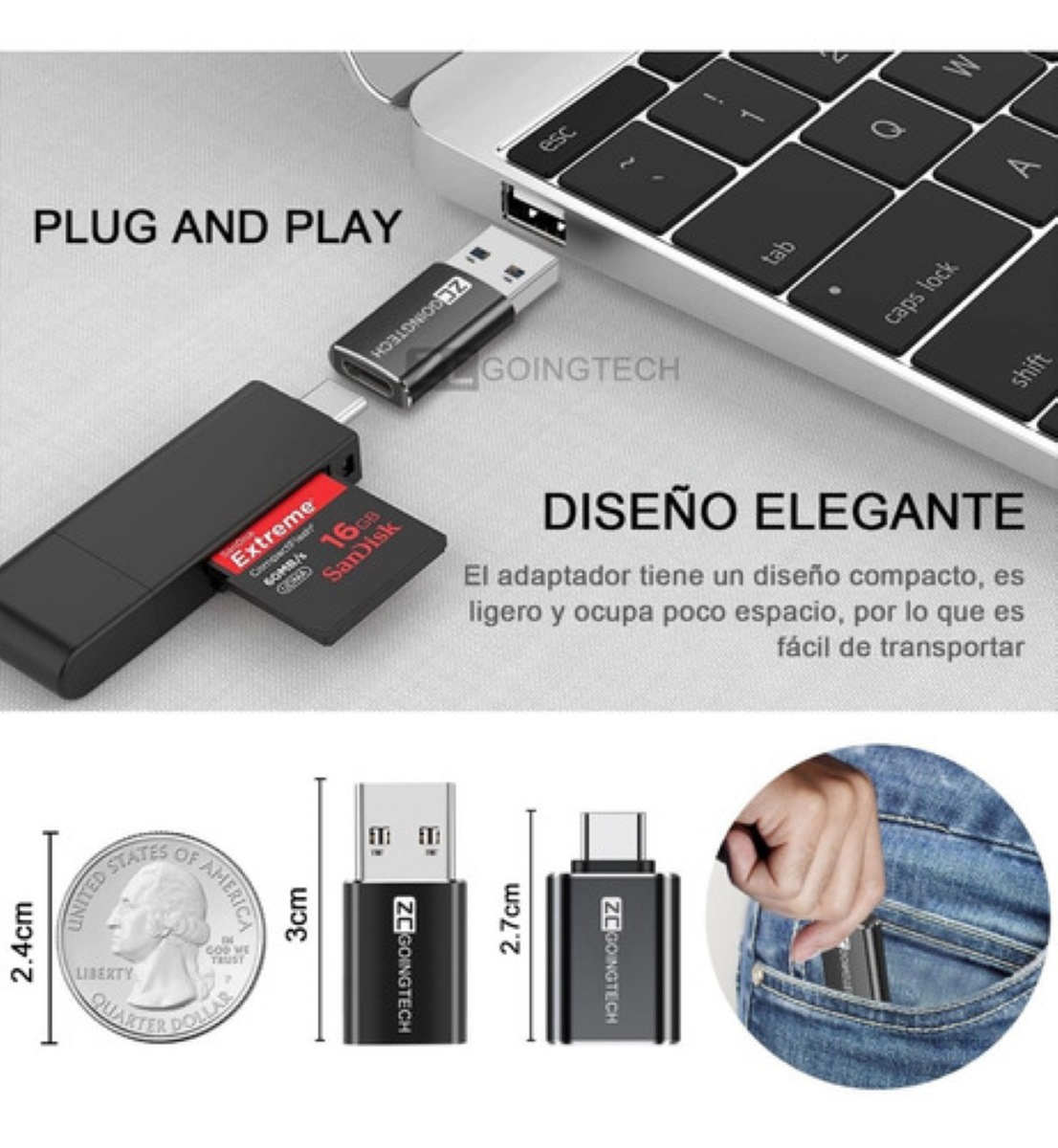 4 Piezas Adaptador Otg Usb Tipo C A Usb 3.0 5gbps