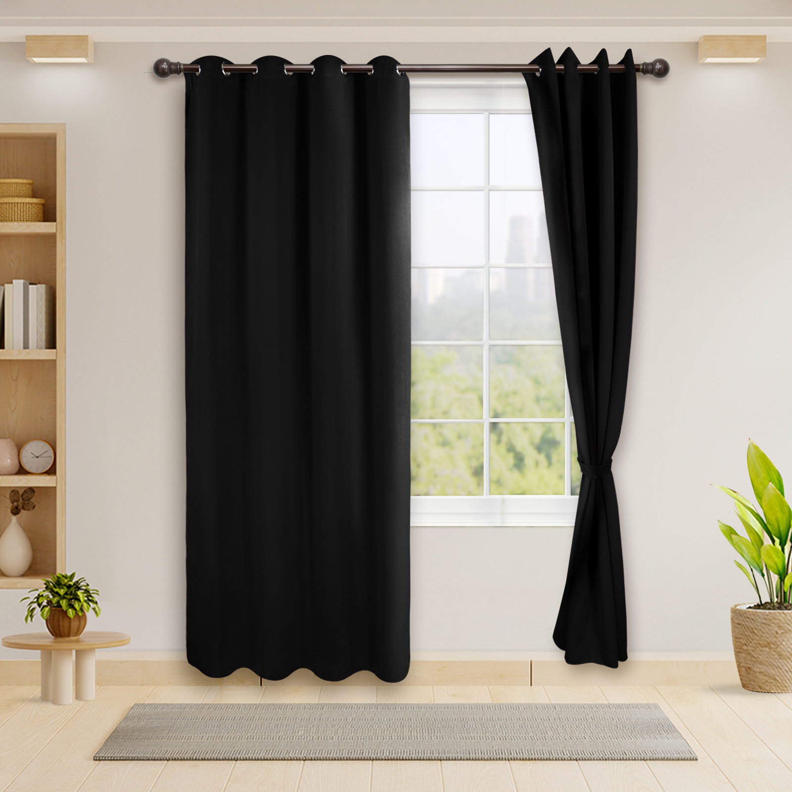 Cortinas Blackout Negro Térmico Largas Lisa Opaca 95% Bloqueo Luz .