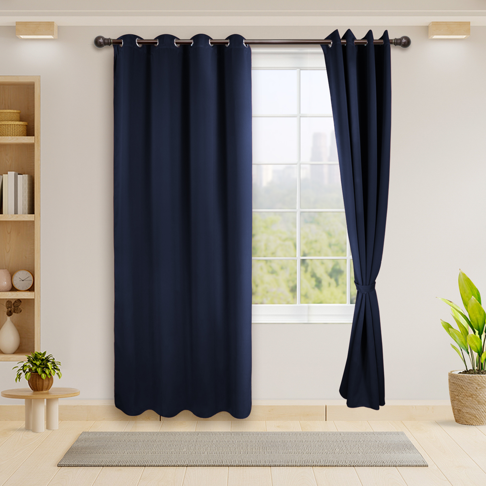 Cortinas Blackout Azul Marino Térmico Largas Lisa Opaca 95% Bloqueo Luz .