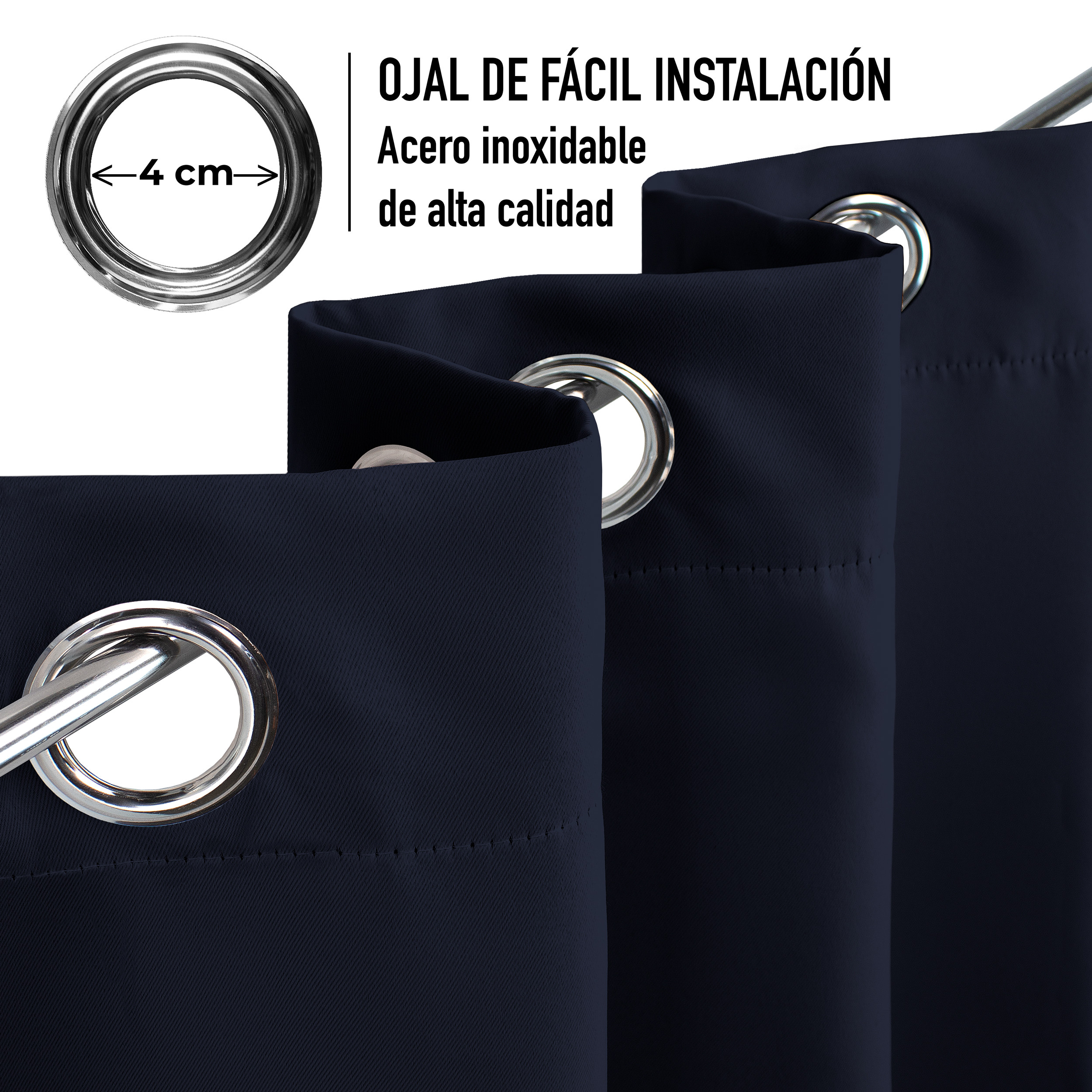 Cortinas Blackout Azul Marino Térmico Largas Lisa Opaca 95% Bloqueo Luz .