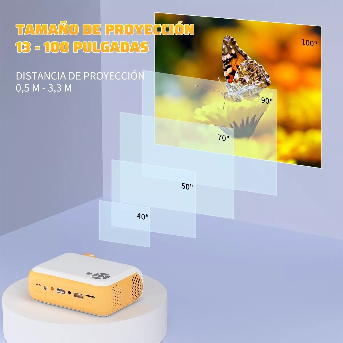 Proyector Mini 1080p Hd Portátil Pantalla 100''.