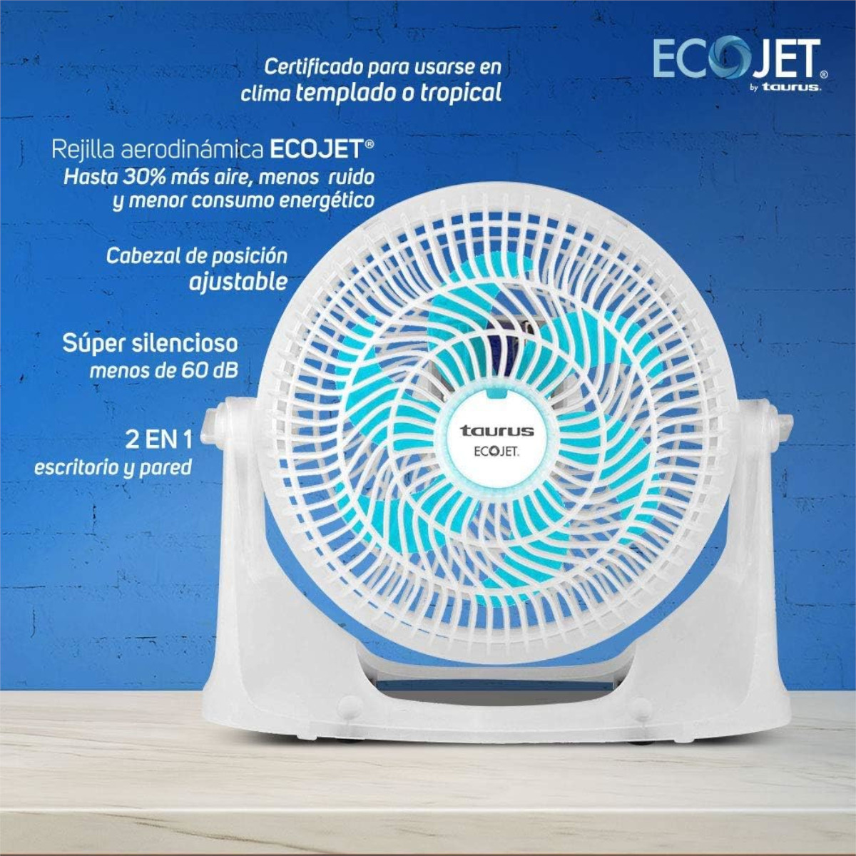 Ventilador Escritorio Y Pared Taurus Typhoon Blue 10" 3 Vel..