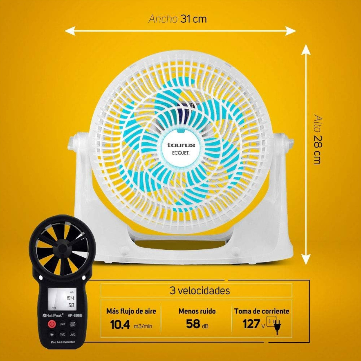 Ventilador Escritorio Y Pared Taurus Typhoon Blue 10" 3 Vel..