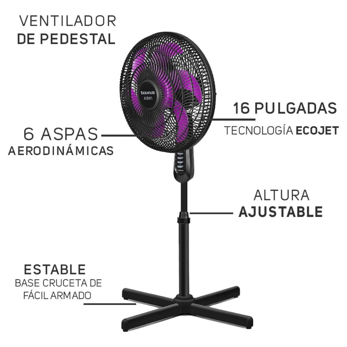 Ventilador Pedestal Taurus Universe 16" 3 Vel. 6 Aspas Negro.