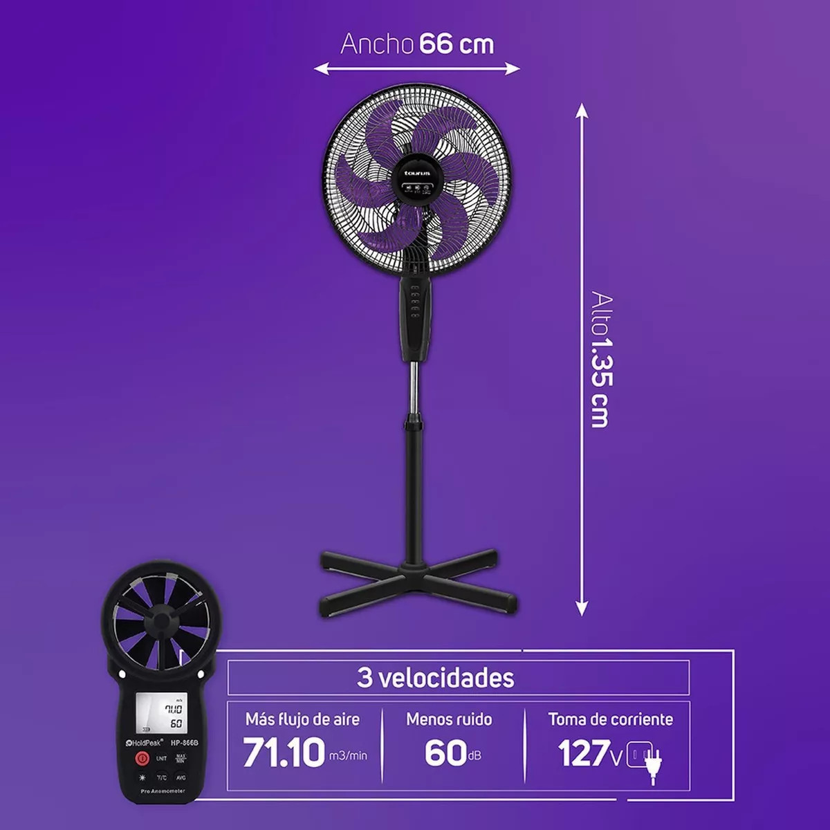 Ventilador Pedestal Taurus Universe 16" 3 Vel. 6 Aspas Negro.