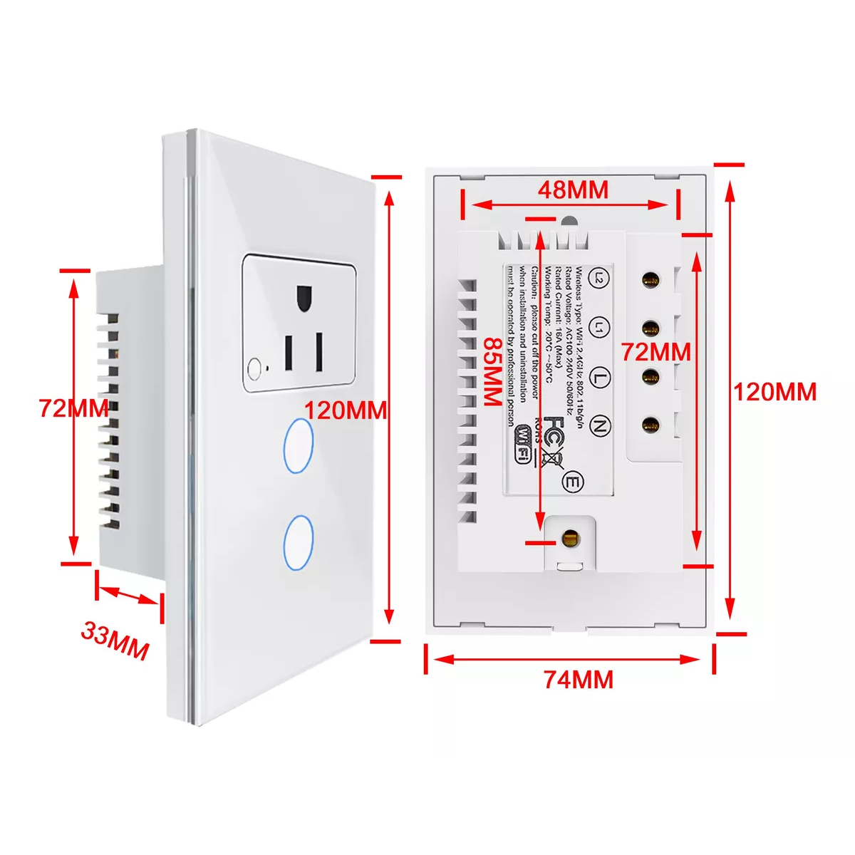 2pc Apagador Con Enchufe Wifi Inteligente 2botón Interruptor Blanco.