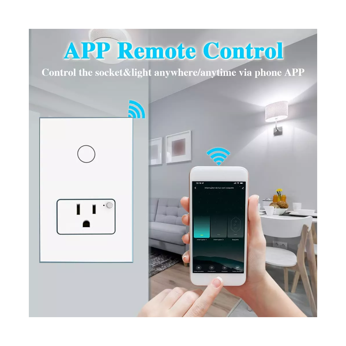 Apagador Con Enchufe Wifi Inteligente 1 Botón Interruptor.