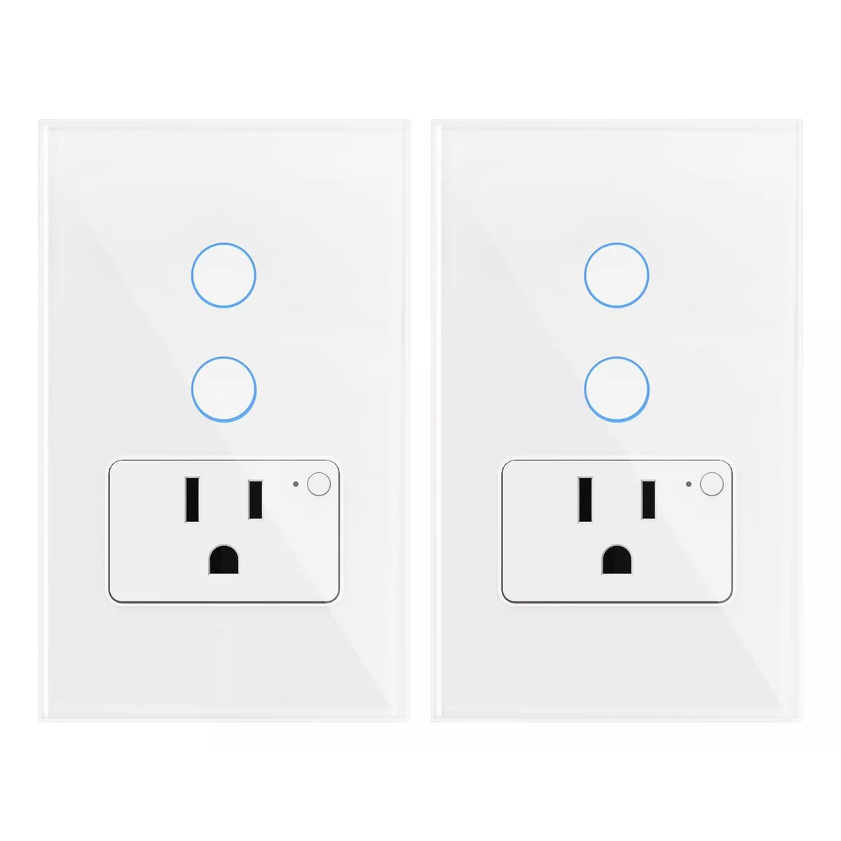 2pc Apagador Con Enchufe Wifi Inteligente 2botón Interruptor Blanco.