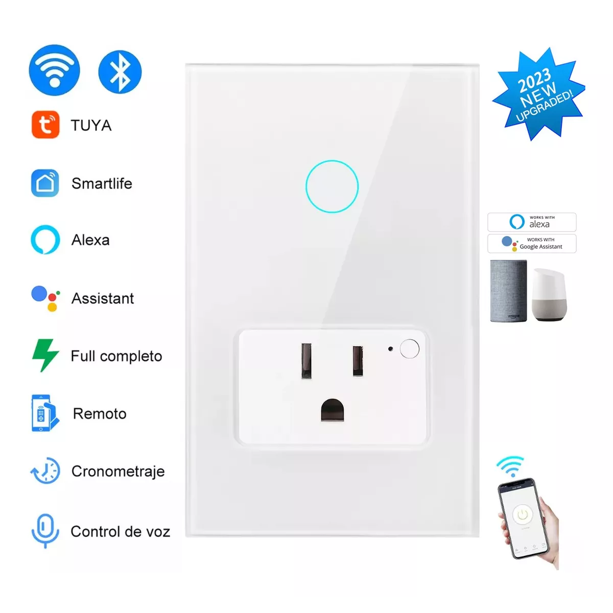 Apagador Con Enchufe Wifi Inteligente 1 Botón Interruptor.