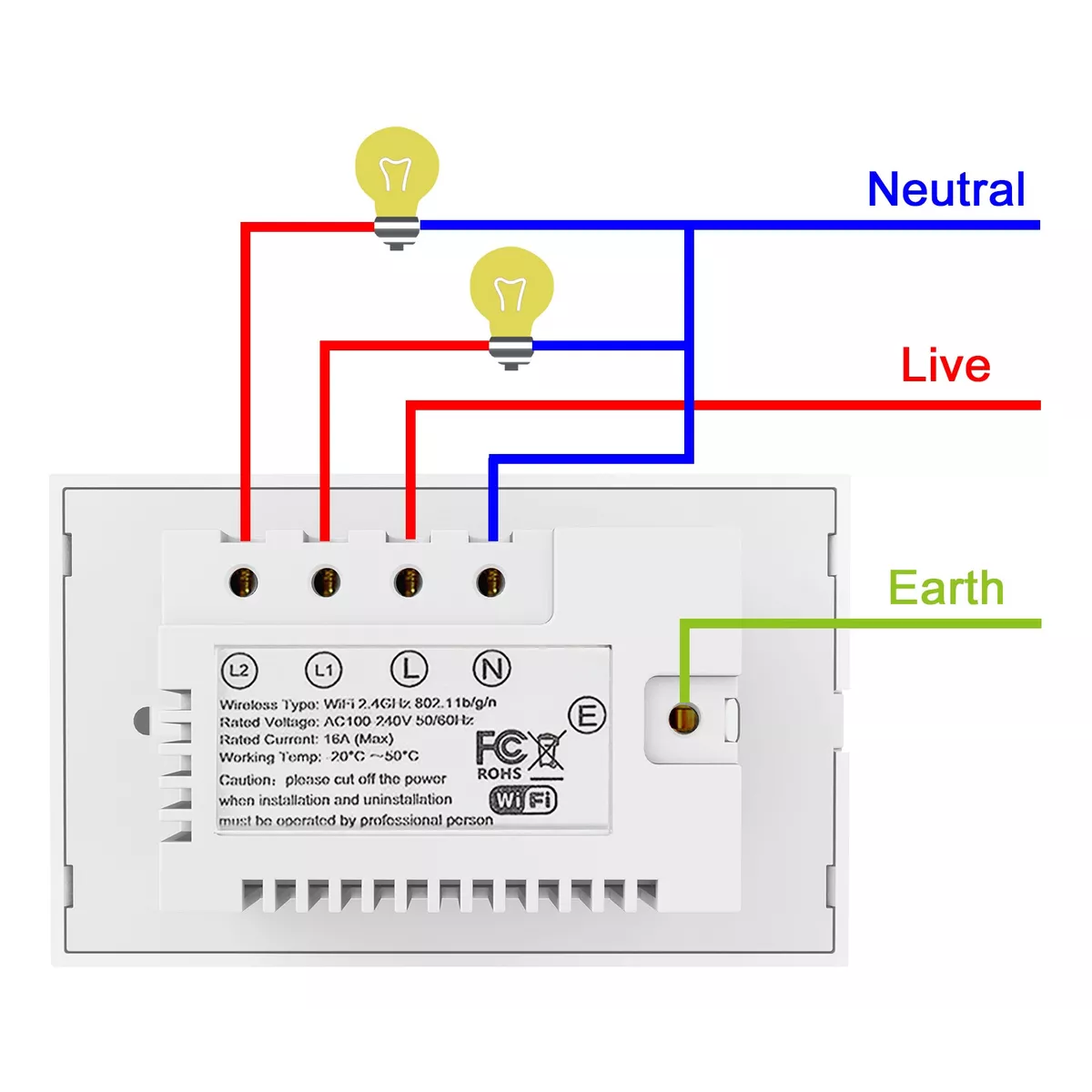 2pc Apagador Con Enchufe Wifi Inteligente 2botón Interruptor Blanco.