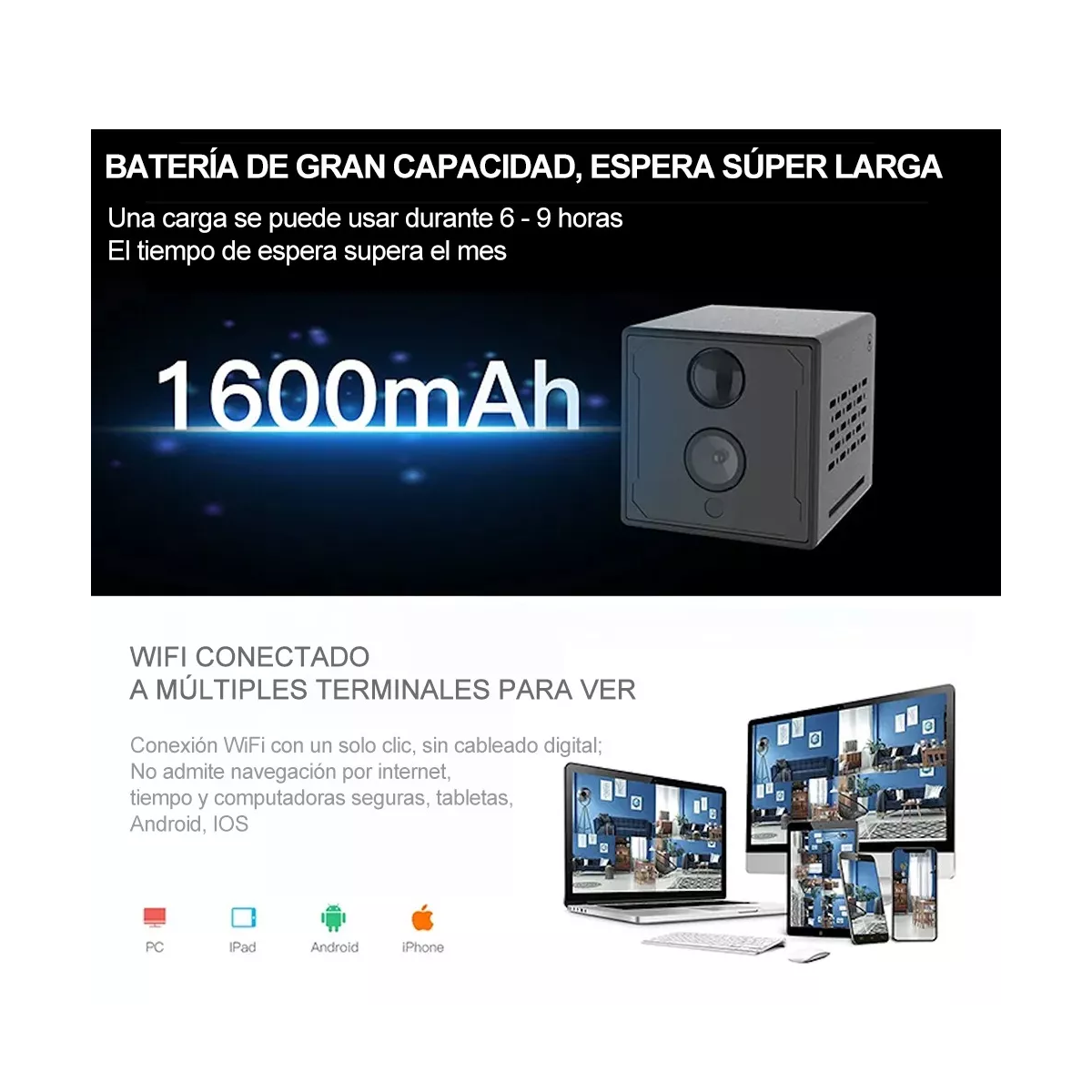 Mini Cámara Espía 3mp 2k Wifi Con Batería Recargable 9 Horas.