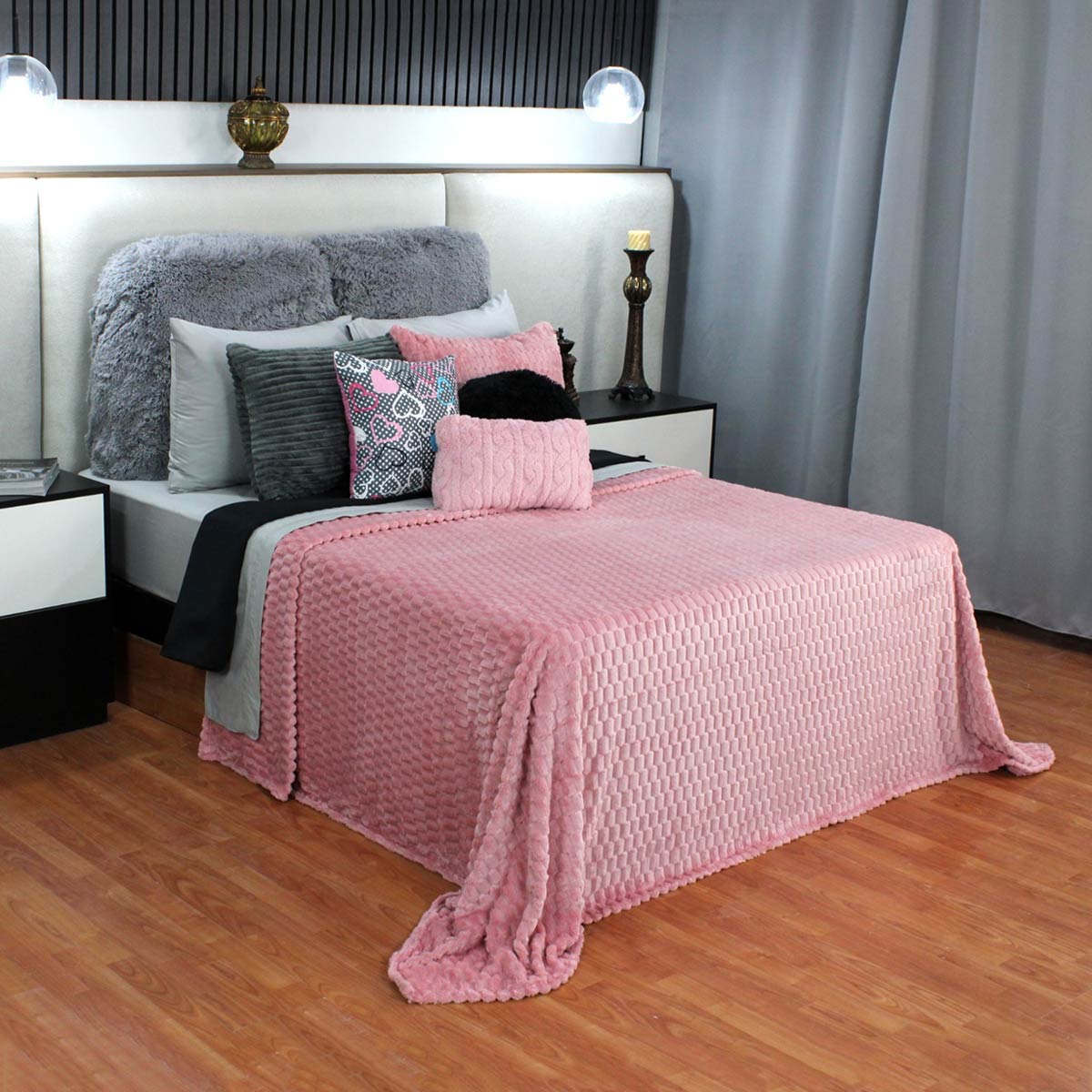 Frazada Embo King Size Rosa 250x240 cm, ligera, suave, térmica y lavable