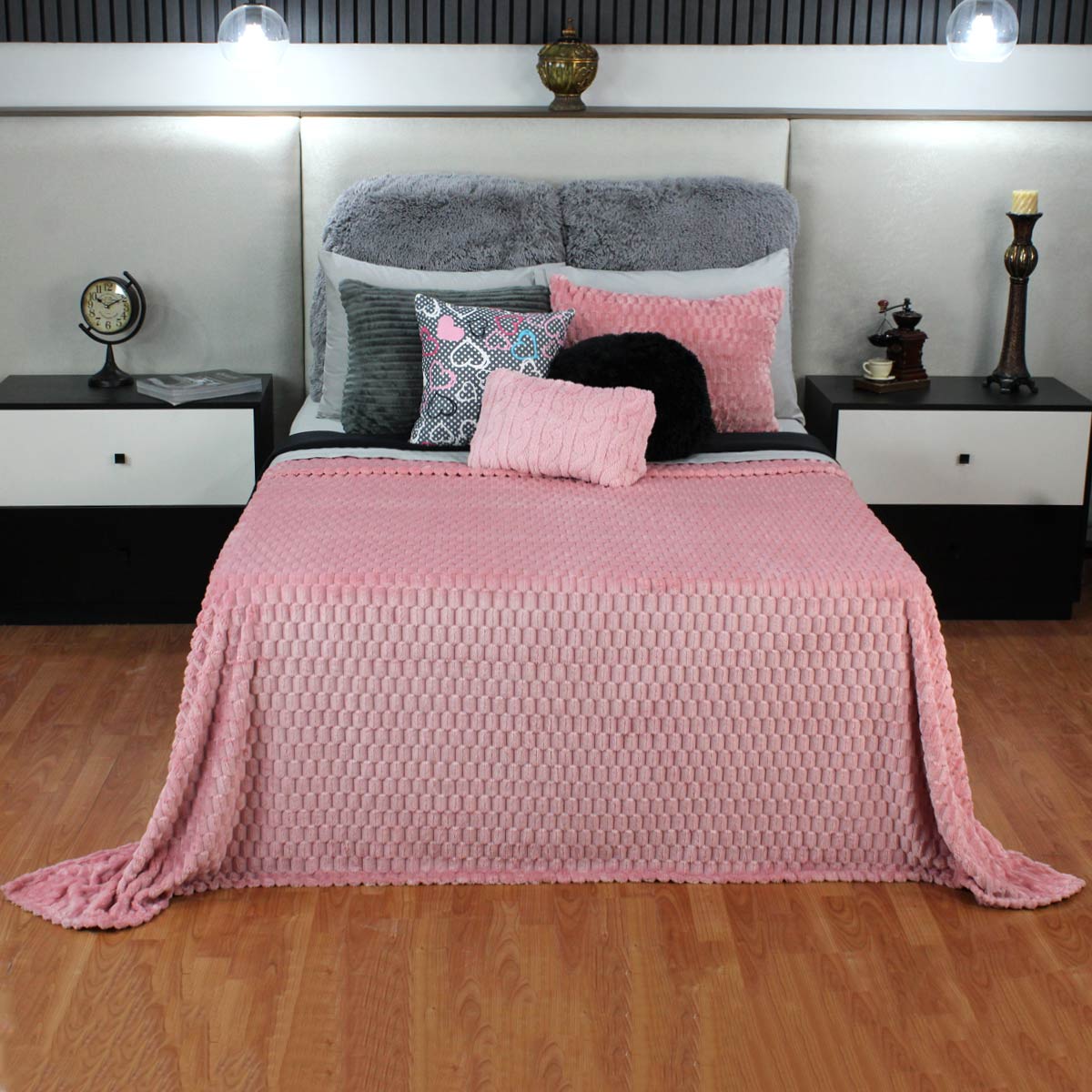 Frazada Embo King Size Rosa 250x240 cm, ligera, suave, térmica y lavable