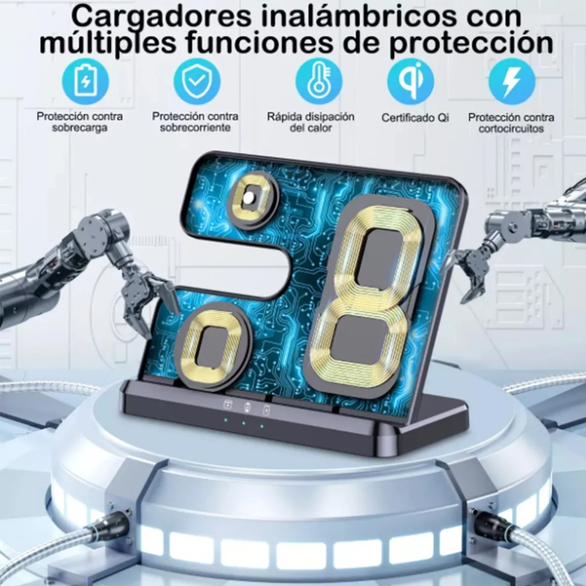 Cargador Inalámbrico 3 En 1 Para Samsung iPhone AirPods Negro.