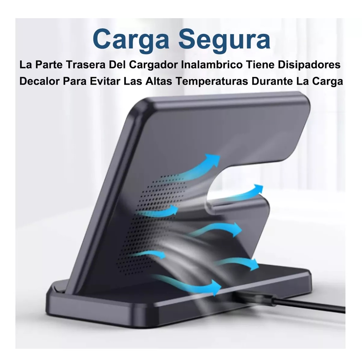 Cargador Inalámbrico 3 En 1 Para Samsung iPhone AirPods Negro.