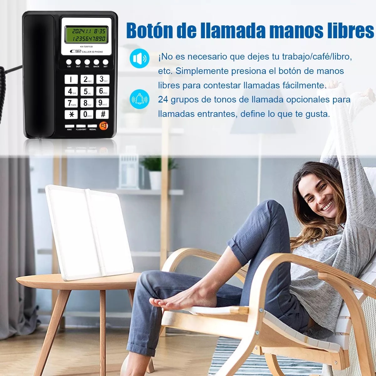 Teléfono Fijo Alambrico Casa Oficina Hotel Con Manos Libres Gris.