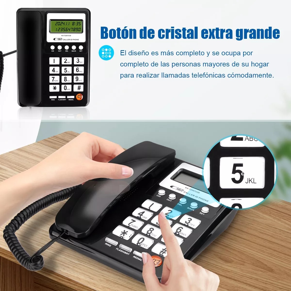 Teléfono Fijo Alambrico Casa Oficina Hotel Con Manos Libres Gris.