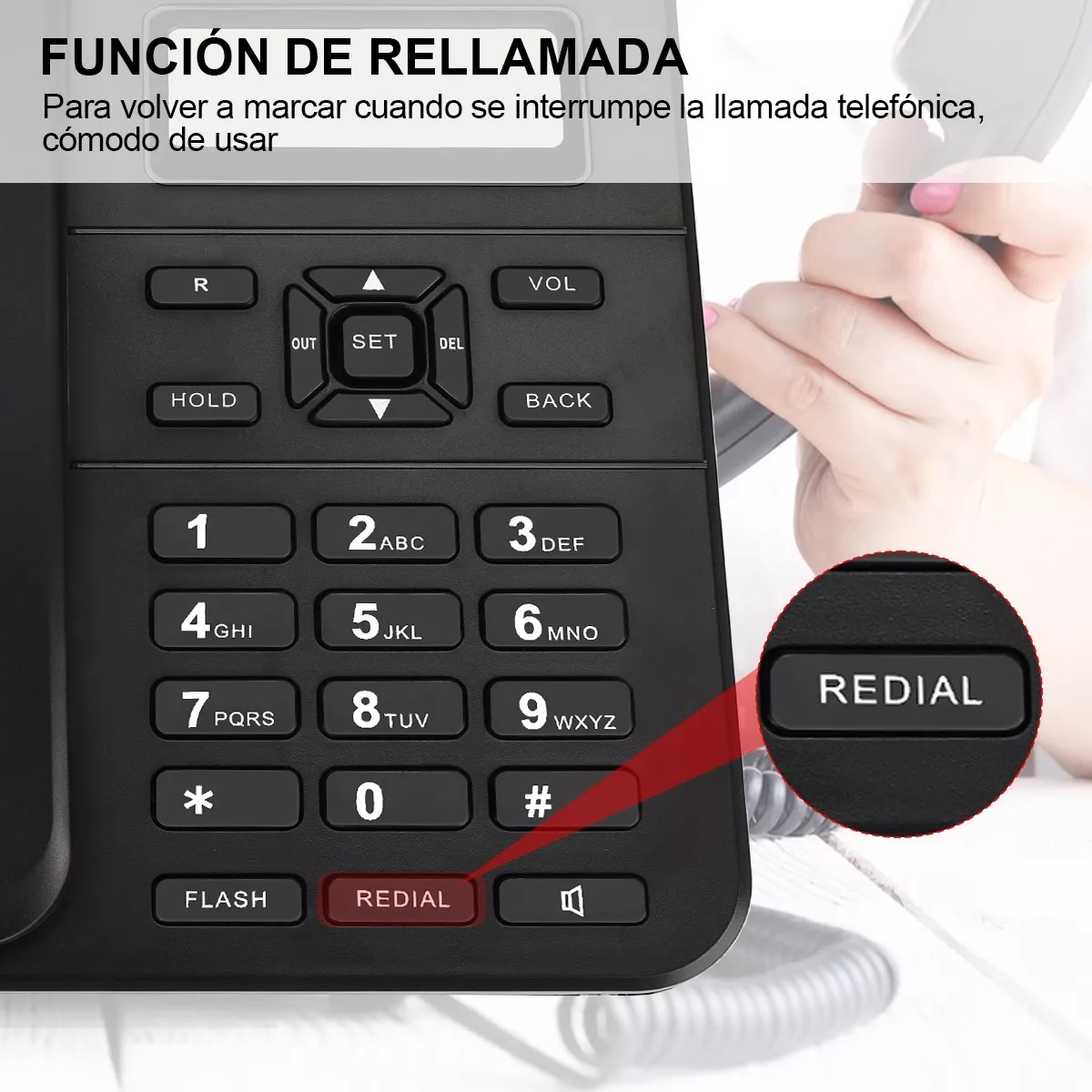 Teléfono Fijo Alambrico Casa Oficina Hotel Con Manos Libres Negro.