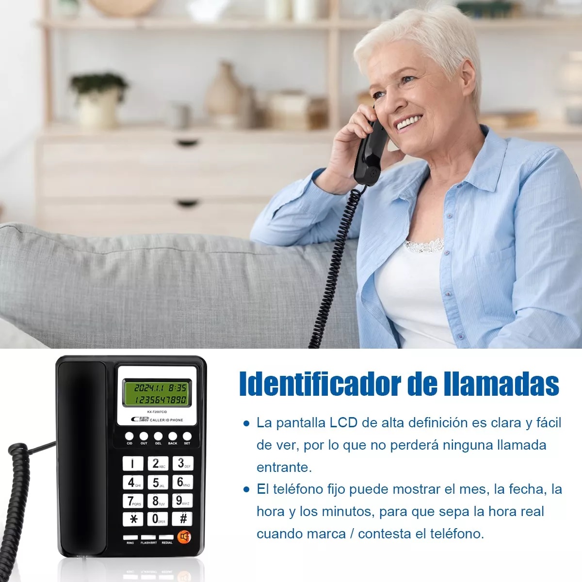 Teléfono Fijo Alambrico Casa Oficina Hotel Con Manos Libres Gris.