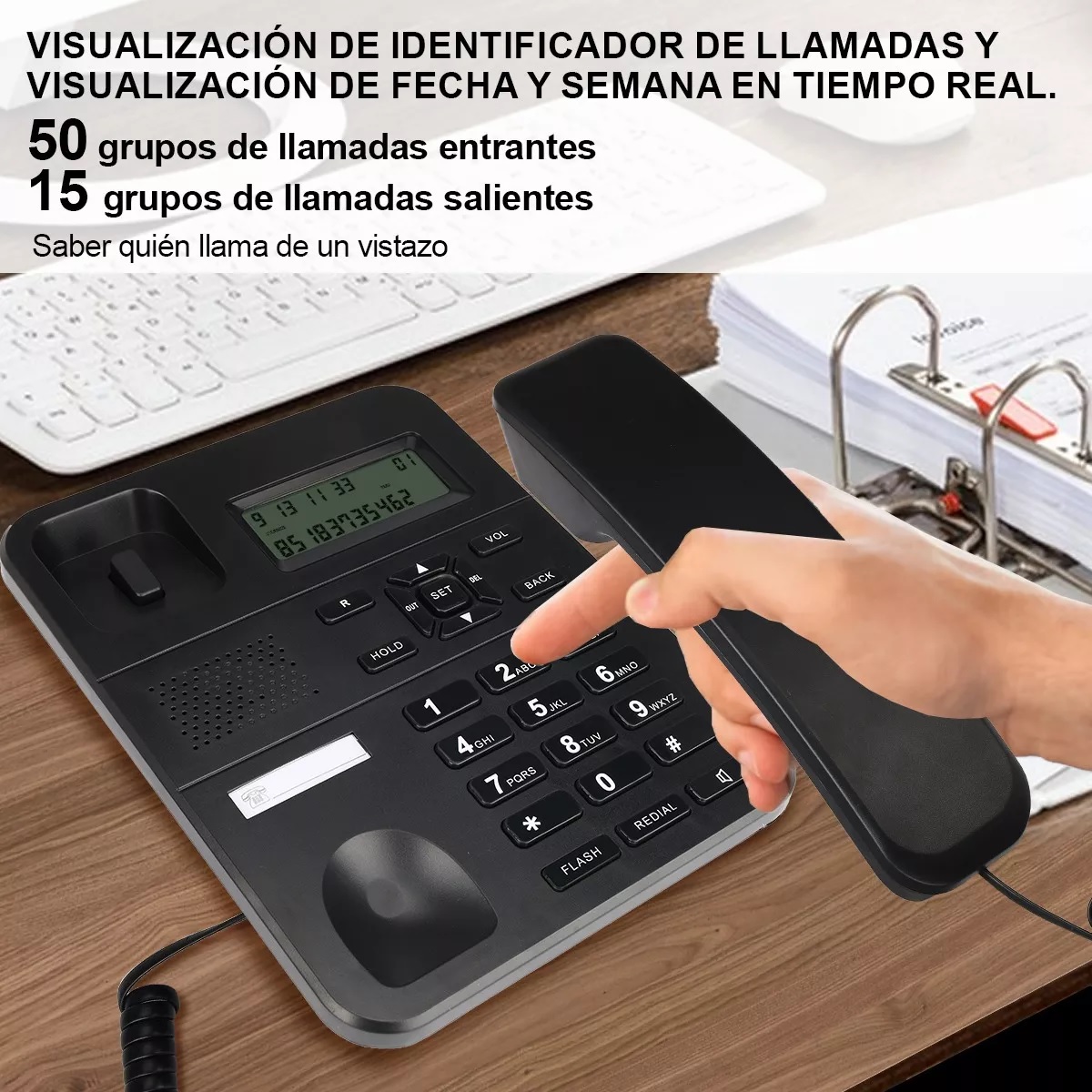 Teléfono Fijo Alambrico Casa Oficina Hotel Con Manos Libres Negro.